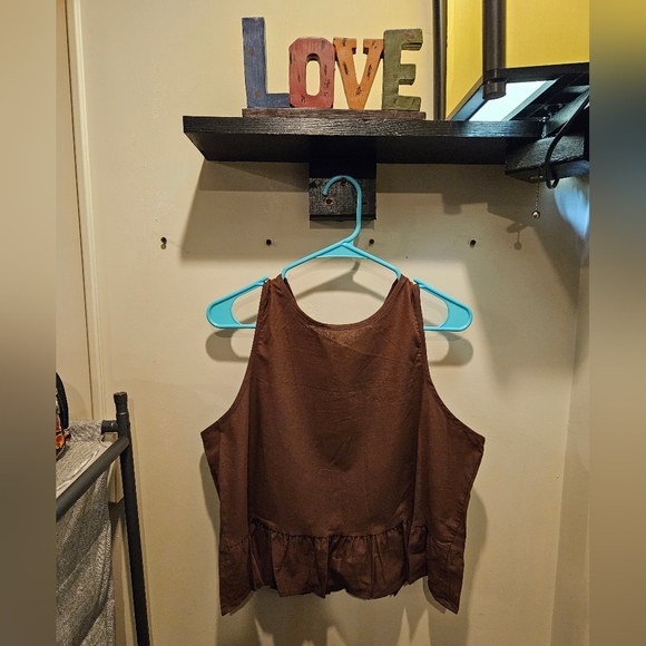 BROWN RUFFLE HEM TANK AND WIDE-LEG PANTS SET - Picture 3 of 5